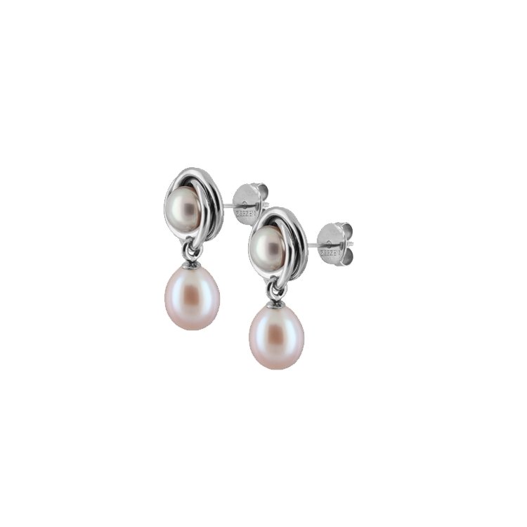 Titanium Earrings w/ Freshwater Pearls Natural Purple 6.5-7mm Button & 8.5-9mm Rice Polished - nammi.is