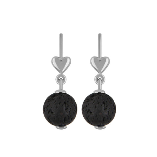 Titanium Heart - dangle earrings w/ Lava Beads - nammi.isÓfeigur