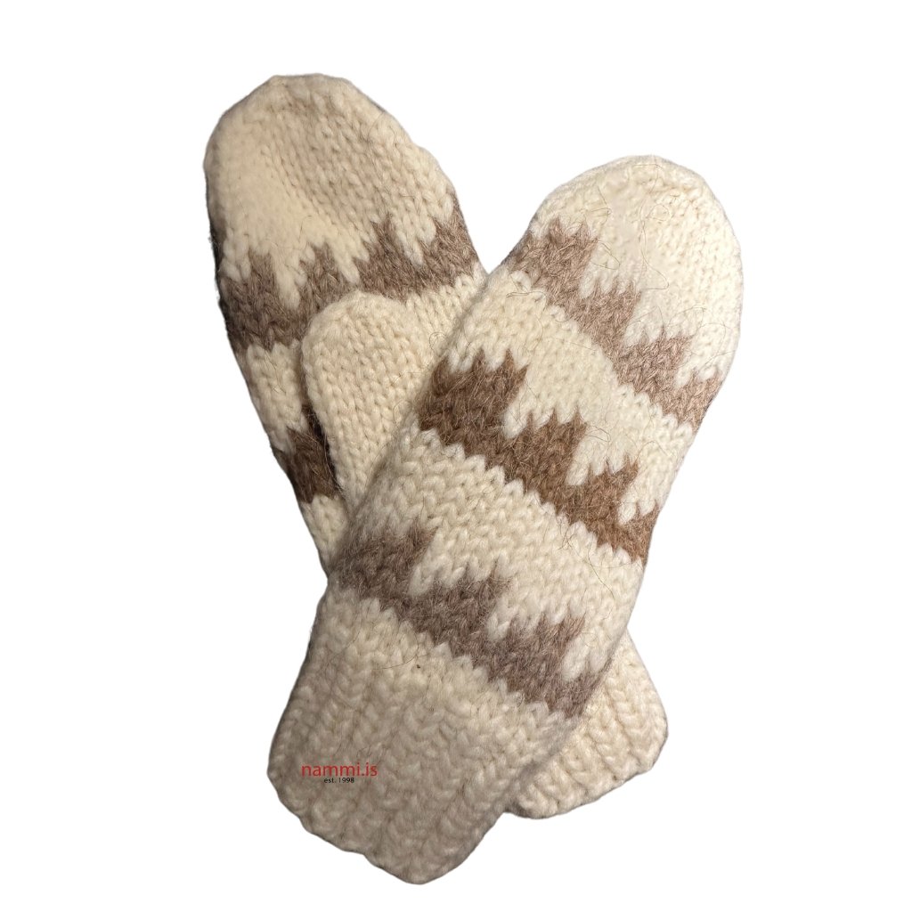 Wool Mittens - white / brown - nammi.isCustom Made